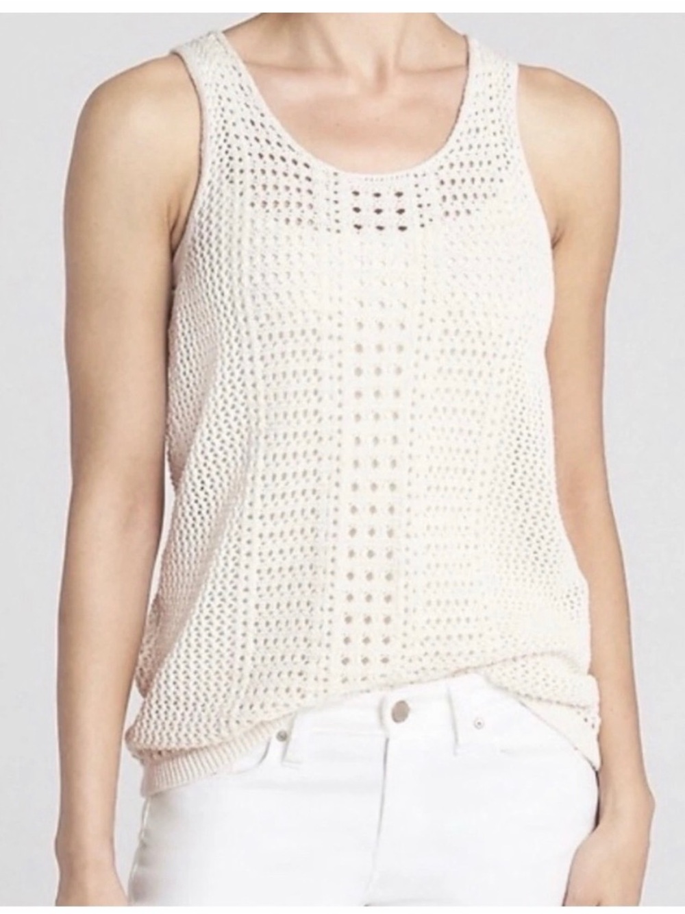 Gap cream crochet knit tank top color vertical textured stripes 100% cotton